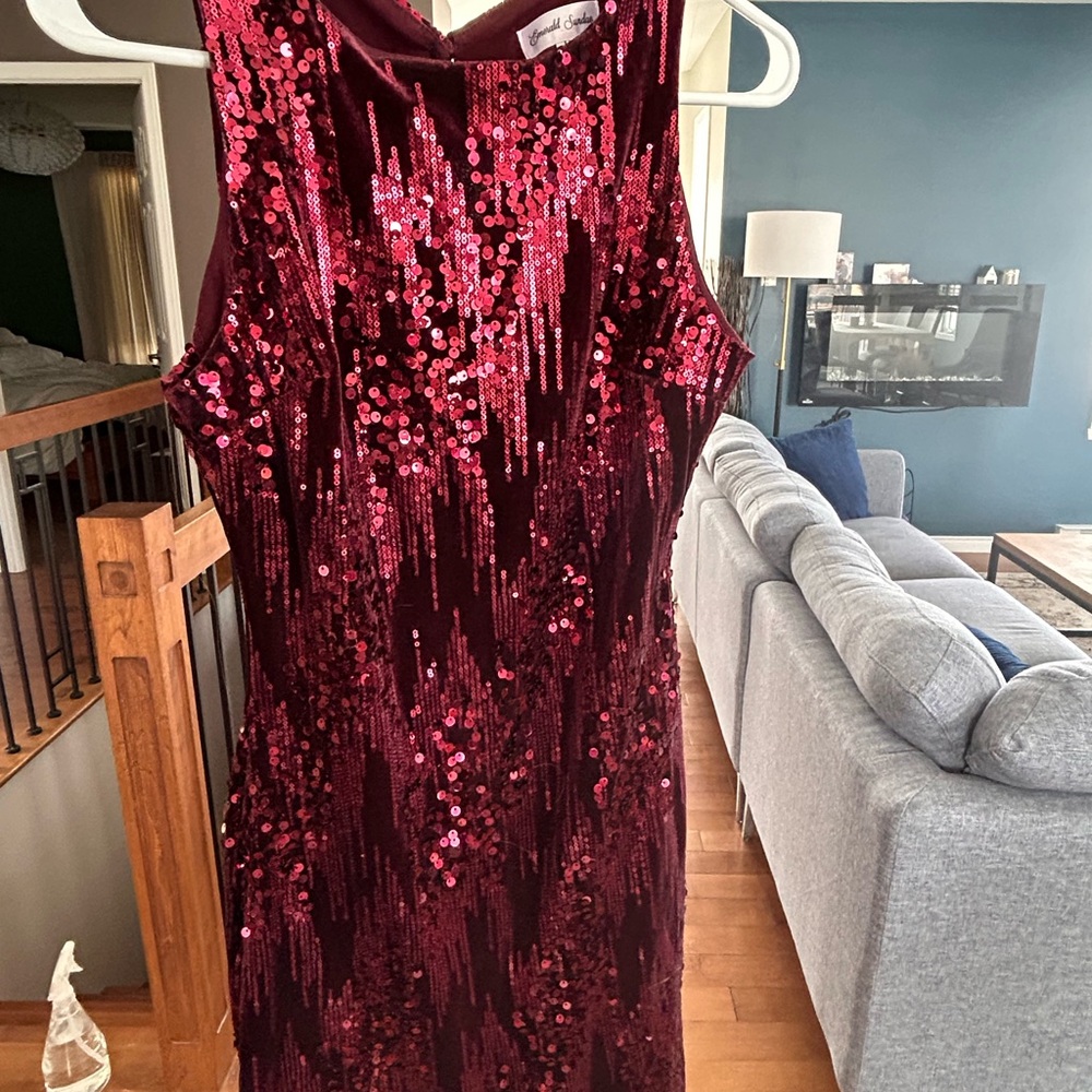 Emerald Sundae Burgundy Red Sequin Midi Dress